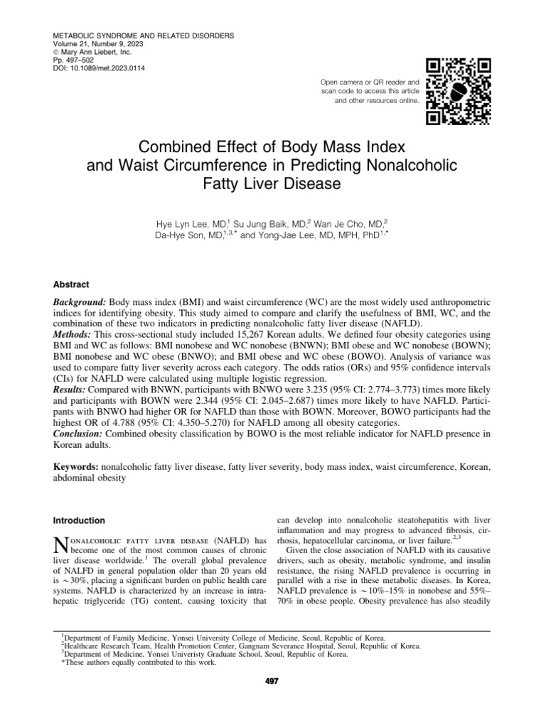 Combined Effect of Body Mass Index and Waist Circumference in ...