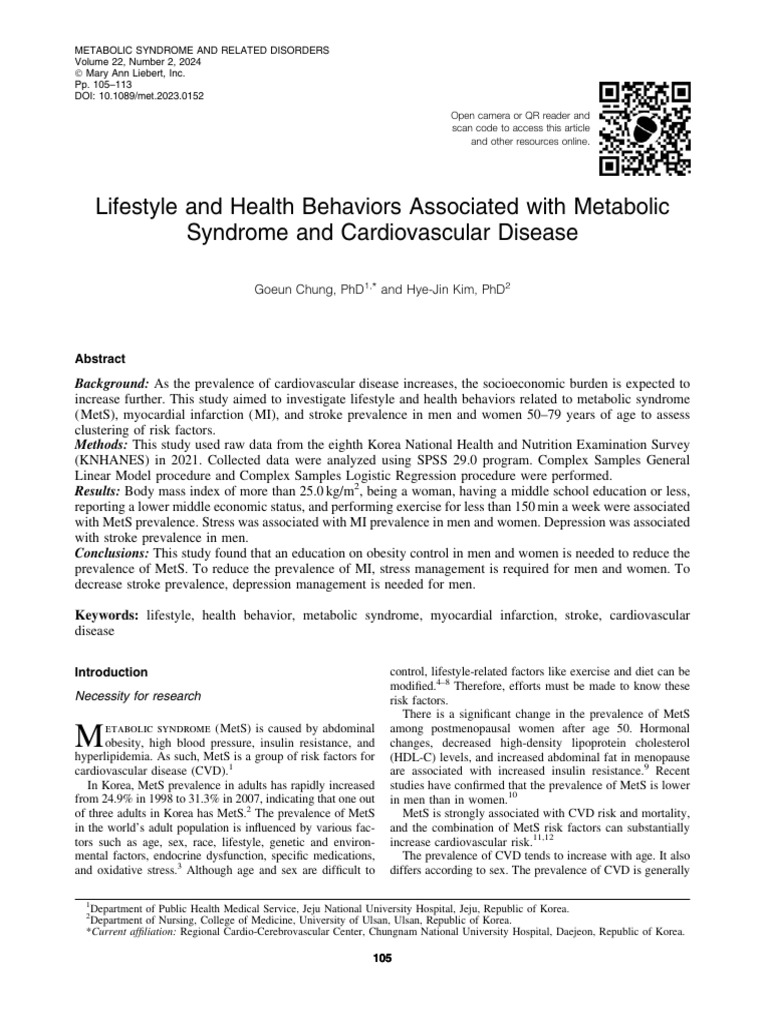 Lifestyle Factors in Metabolic Syndrome | PDF | Cardiovascular Diseases ...