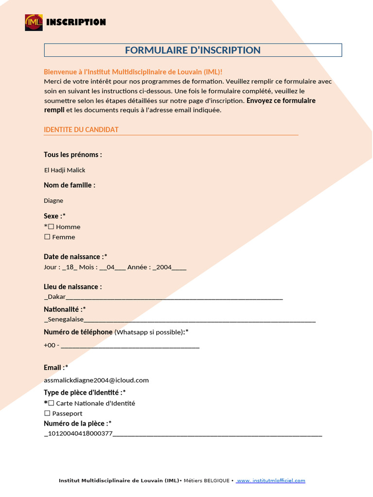 Formulaire d'inscription IML 2025 | PDF | Science | Enseignement secondaire
