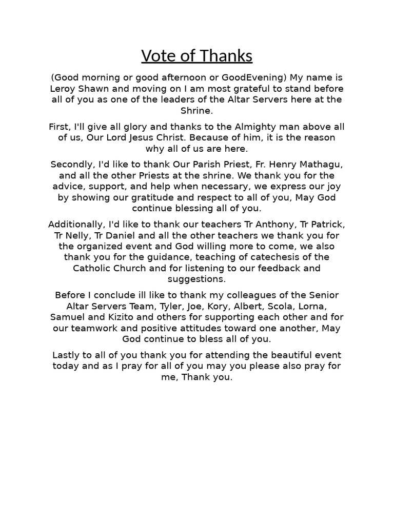 Church Anniversary Vote of Thanks | PDF