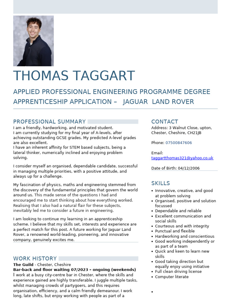 JLR Degree Apprenticeship Application | PDF