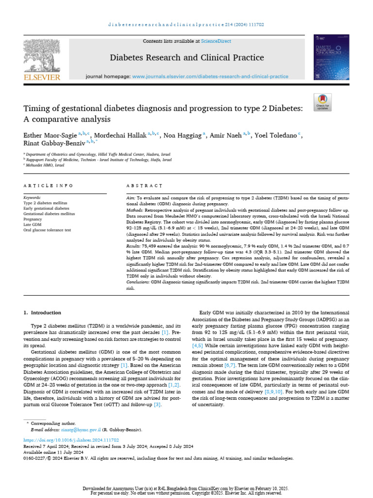 Timing of Gestational Diabetes Diagnosis and Progression To Type 2 ...