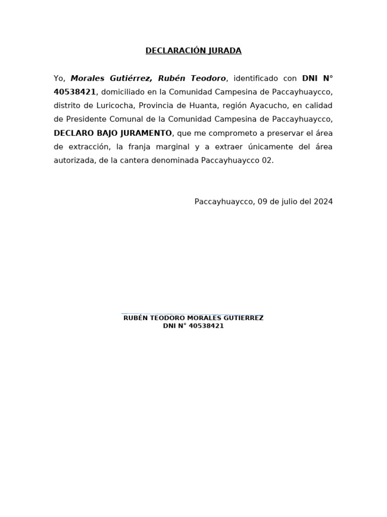 Declaración Jurada de Compromiso | PDF