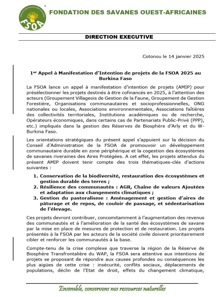 Appel à Projets FSOA 2025 Burkina Faso | PDF | Écologie | Sciences ...