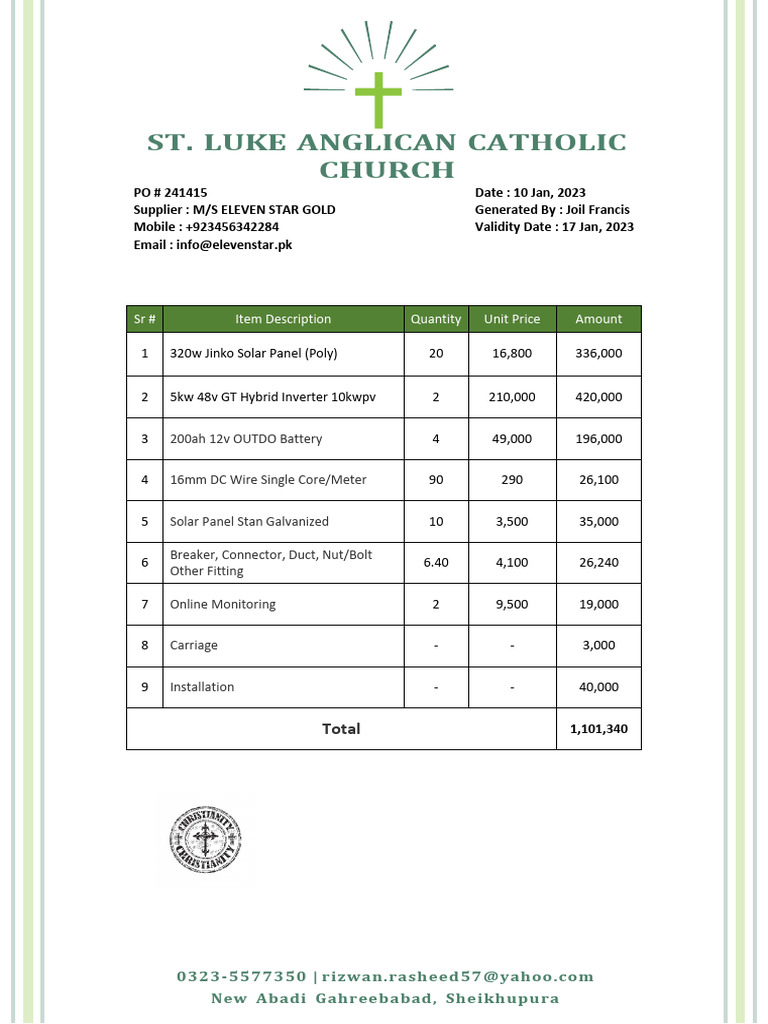 St. Luke Church Solar Equipment Invoice | PDF