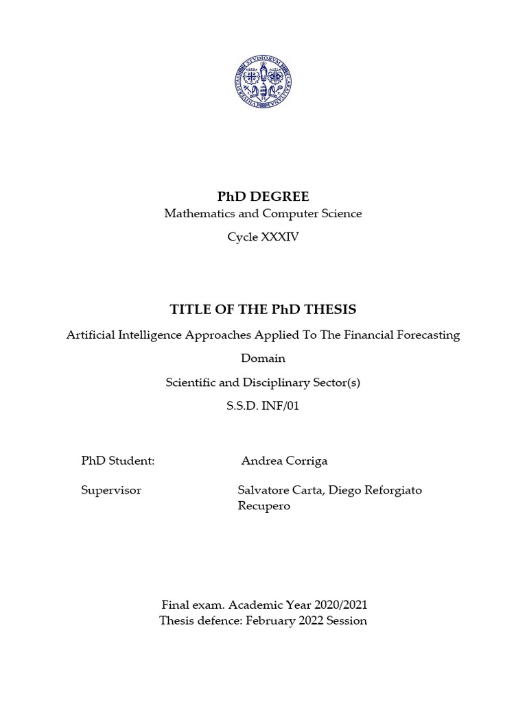 PhD Thesis Andrea Corriga CopertinaNuova | PDF | Machine Learning ...