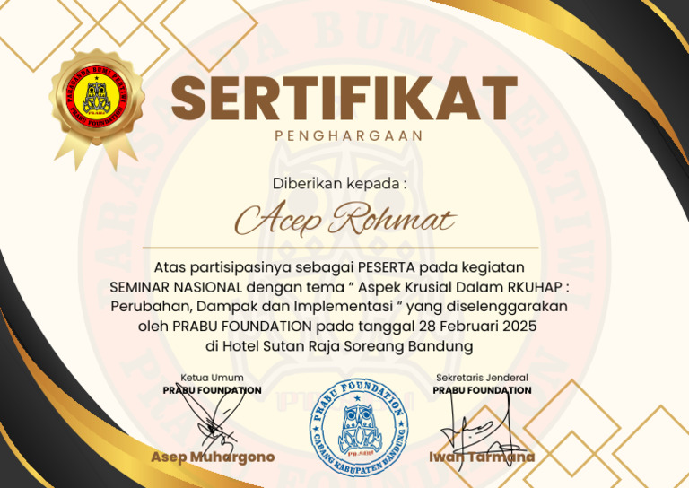Sertfikat Seminar PRABU Acep Rohmat | PDF