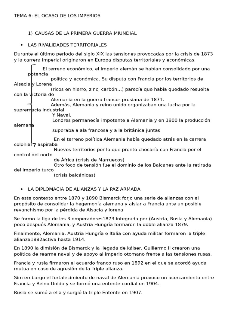 Causas y Desarrollo de la I Guerra Mundial | PDF | imperio Alemán ...