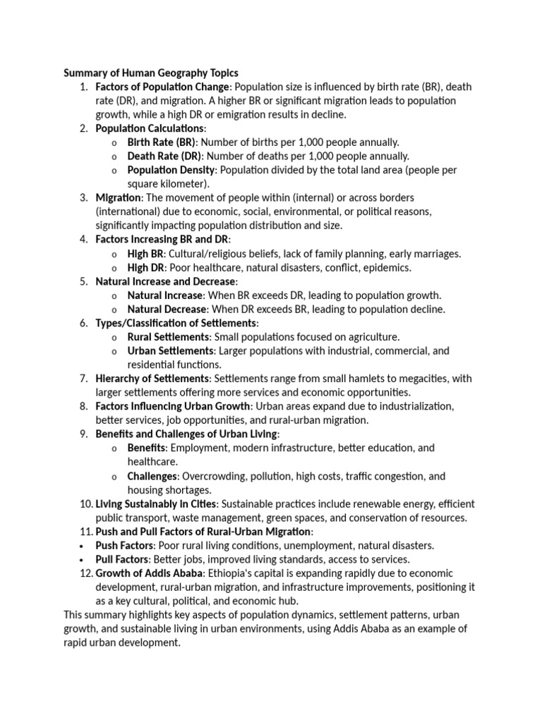 Summary of Human Geography Topics | PDF | Human Migration | Caliphate