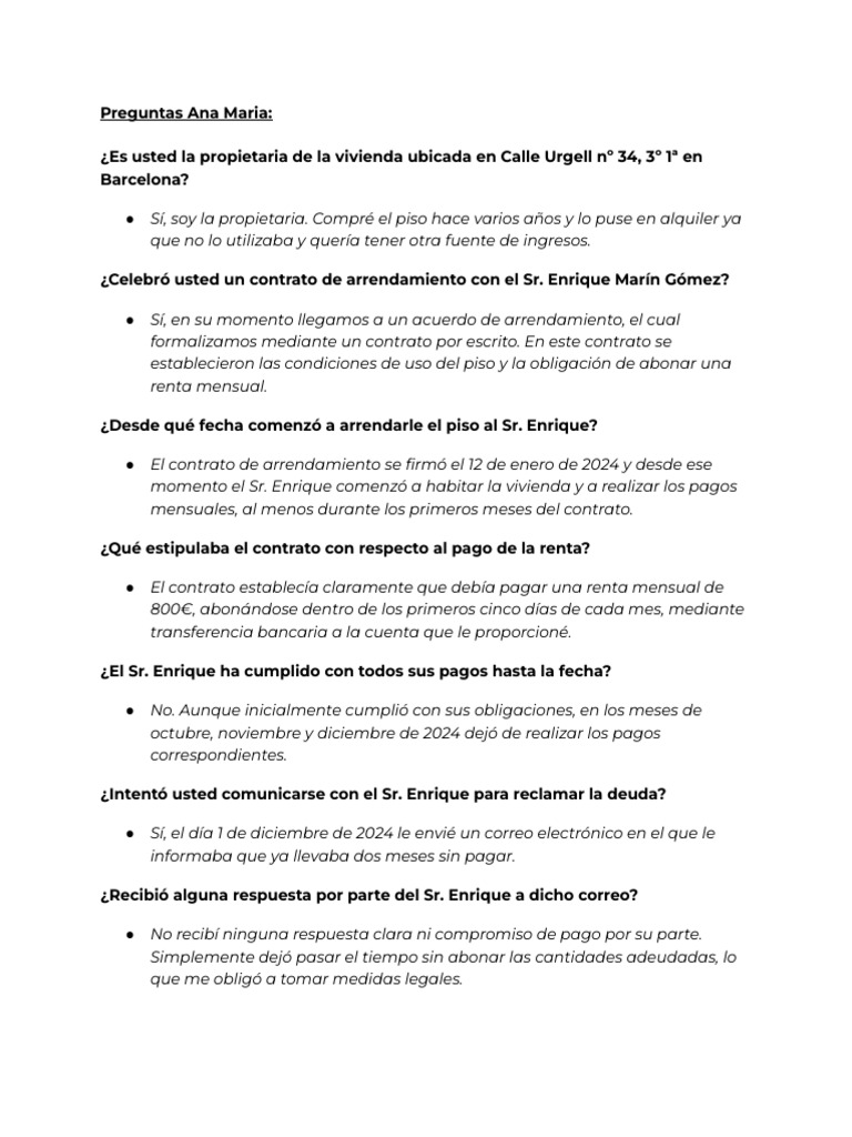 Conflicto de Alquiler en Barcelona: Ana vs. Enrique | PDF