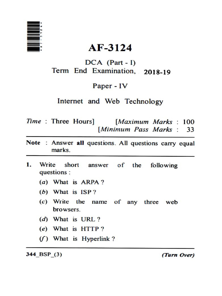 Internet and Web Technology Exam 2019 | PDF
