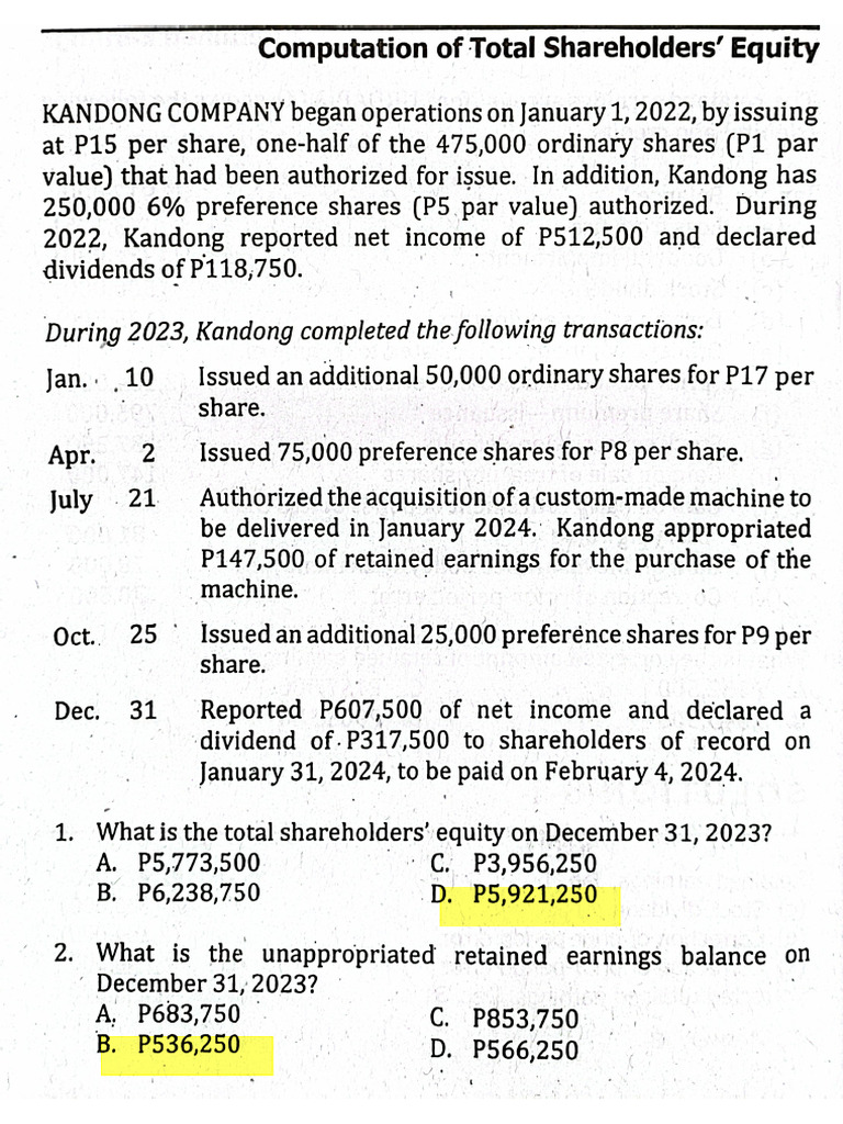 Exercises Equity Part 1 | PDF