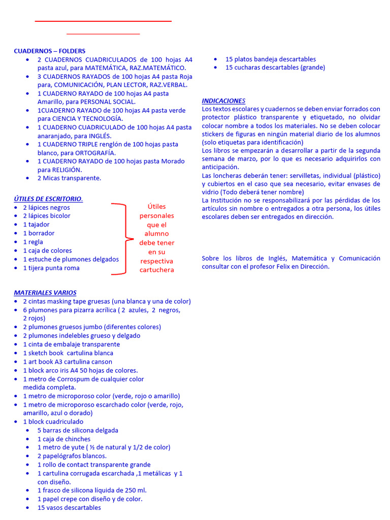 Útiles Escolares 2025 Segundo Grado | PDF | Color | Tecnicas artisticas