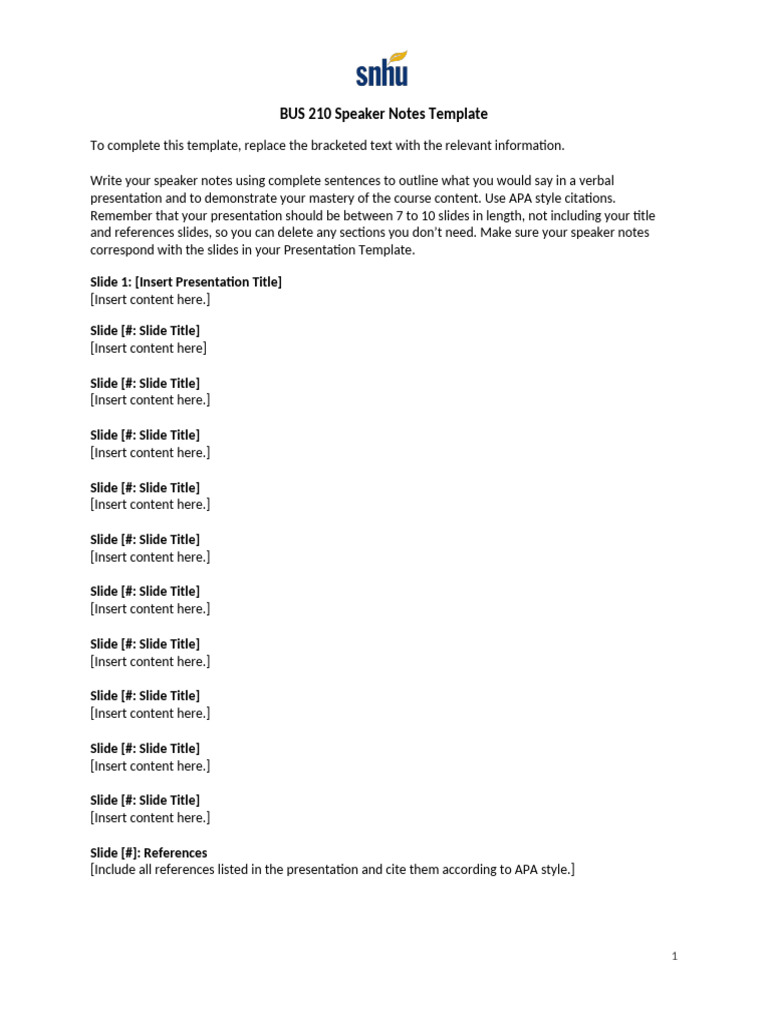 BUS 210 Speaker Notes Template | PDF