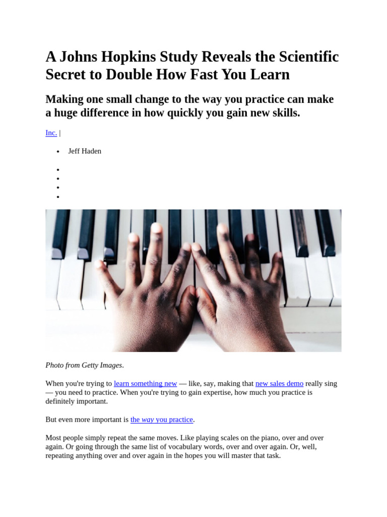 A Johns Hopkins Study Reveals The Scientific Secret To Double How Fast