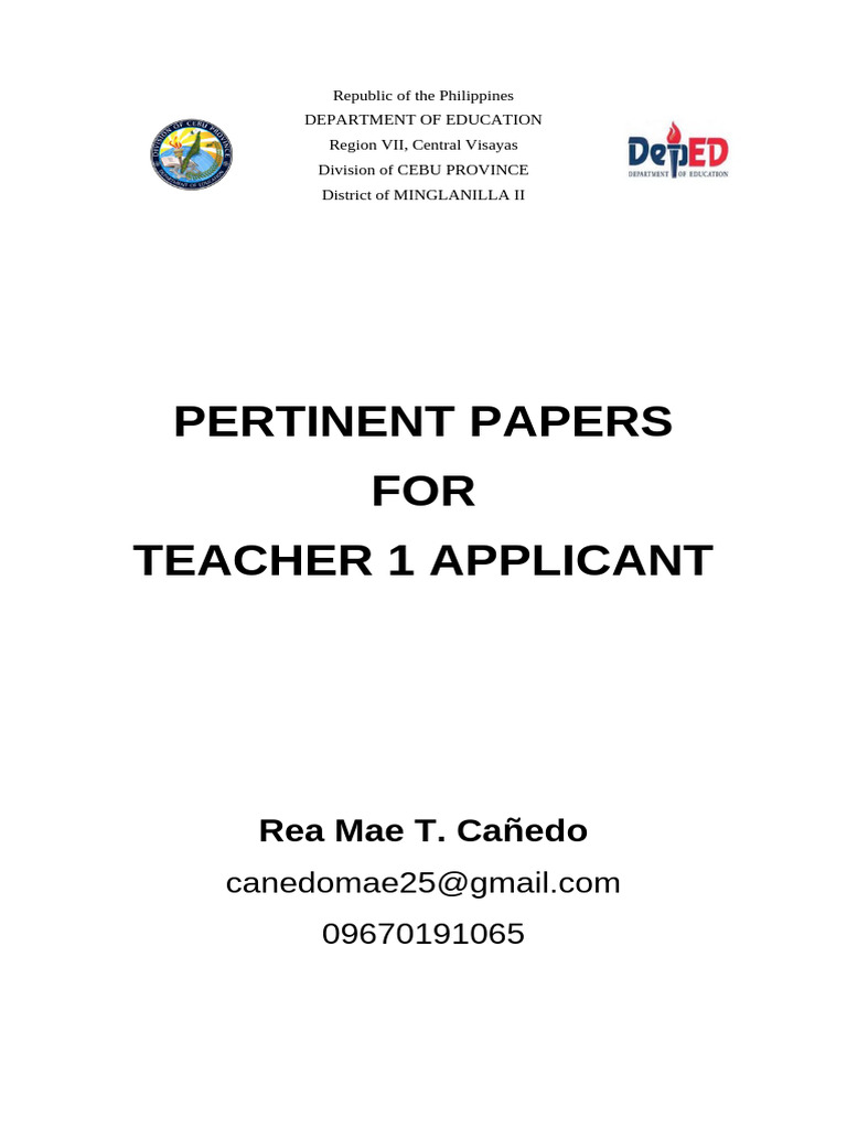 Pertinent Papers for Teacher 1 Applicants | PDF