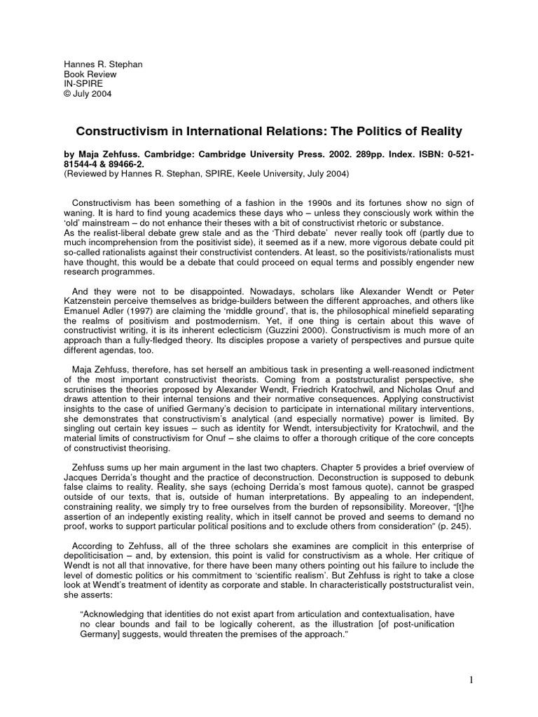 Critique of Constructivism in IR | PDF | Reality | Deconstruction