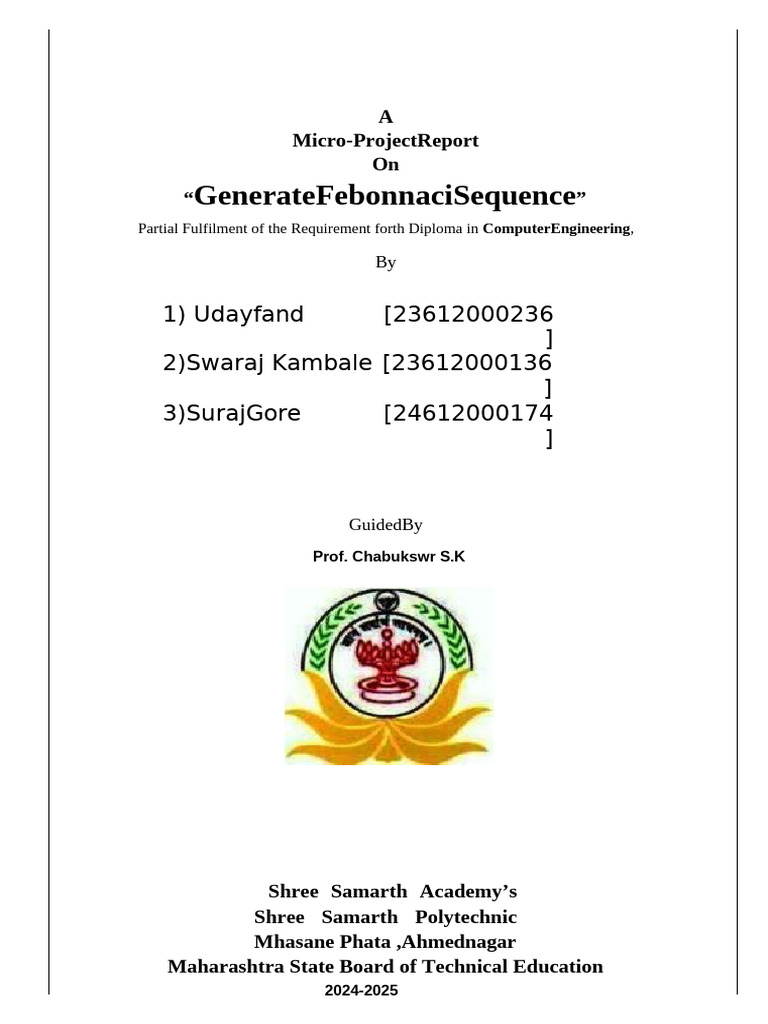 Fibonacci Sequence Micro-Project Report | PDF | Computer Programming ...