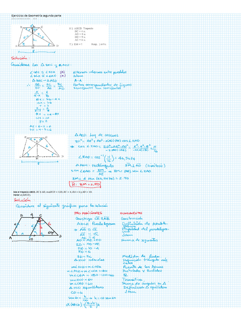 Ejercicios de Geometría: Trapecios | PDF