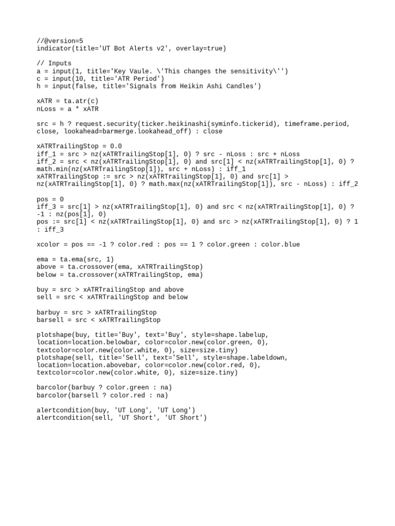 UT Bot Alerts Pine Script Code | PDF