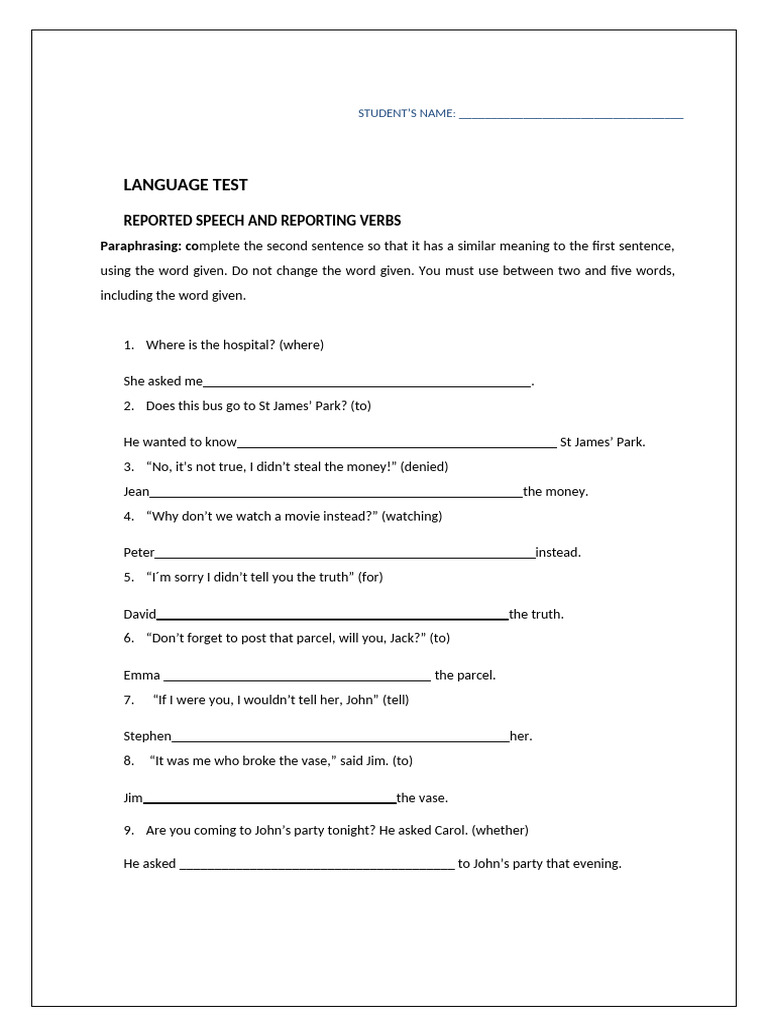 Test Reported Speech | PDF
