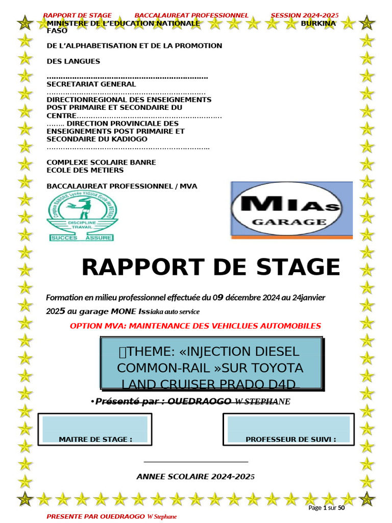 Rapport de Stage MVA 2024-2025 | PDF | Injection (moteur) | Moteur diesel