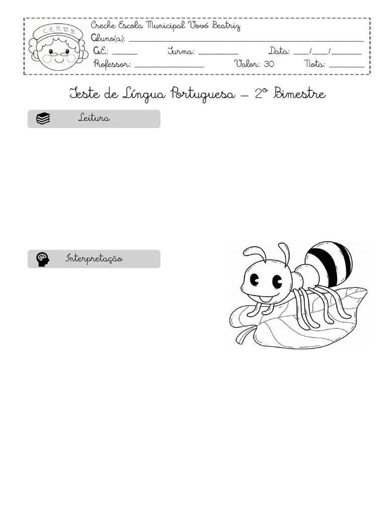TESTE DE LÍNGUA PORTUGUESA 2 BIMESTRE | PDF | Adjetivo | Formiga