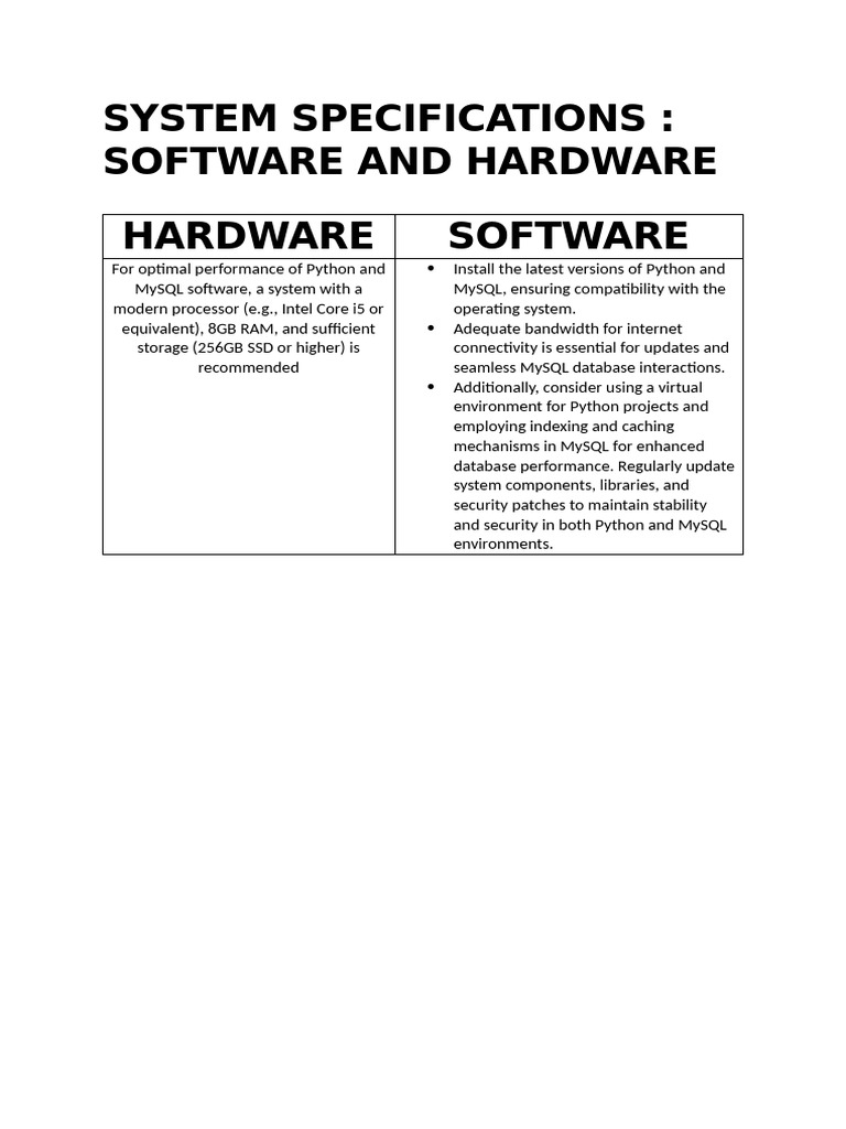 System Specifications (FMS) | PDF