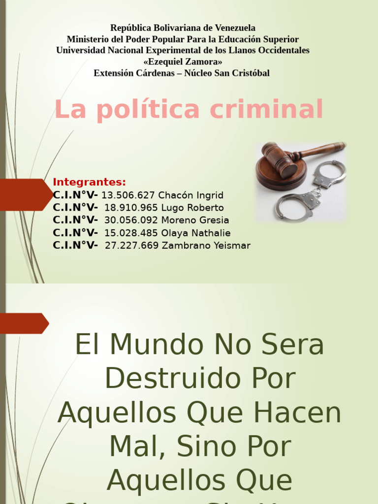 LA POLITICA CRIMINAL. GRUPO N°8 | PDF | Crímenes | Crimen y violencia