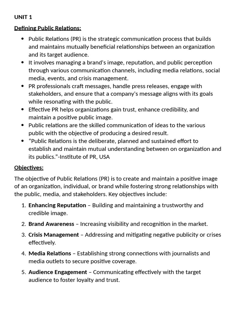 UNIT 1 pr | PDF | Public Relations | Corporate Social Responsibility