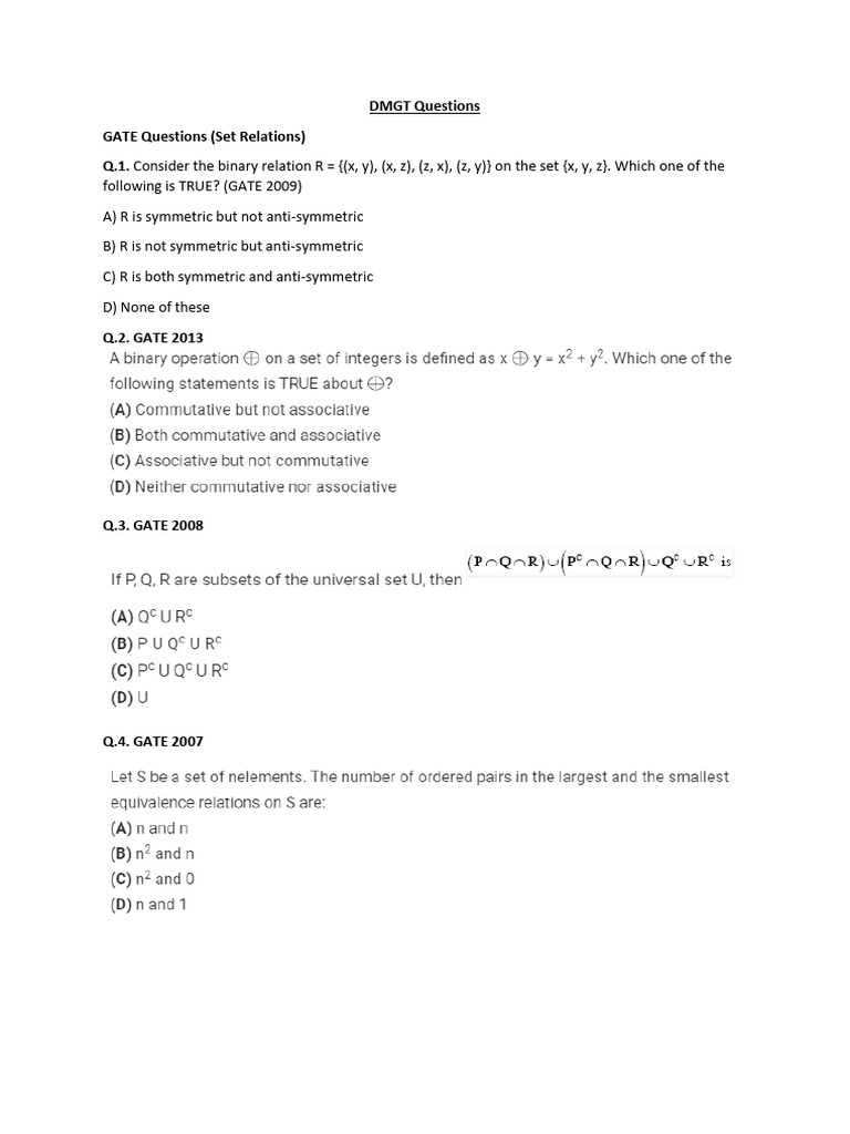 GATE Set Relations Questions and Answers | PDF