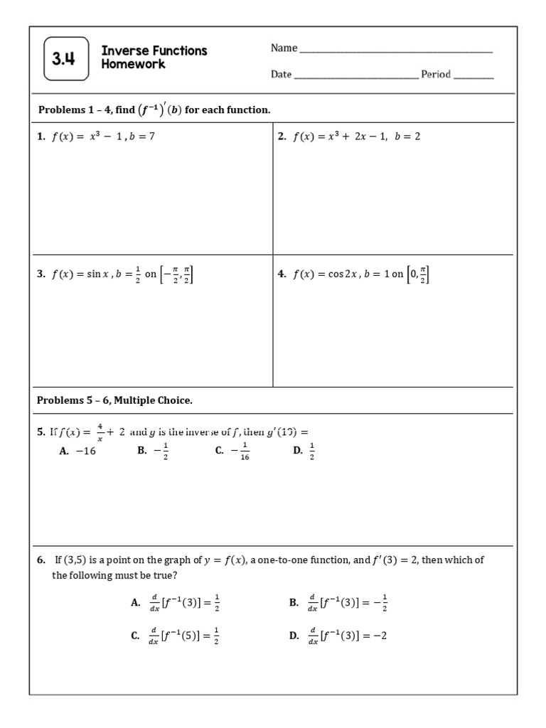 Inverse Functions Homework Solutions | PDF | Function (Mathematics ...