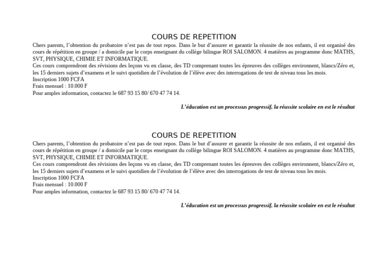 COURS DE REPETITION | PDF