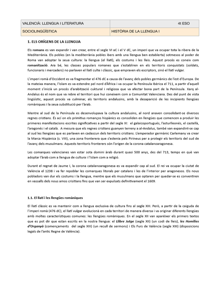 Història de La Llengua I 1 | PDF