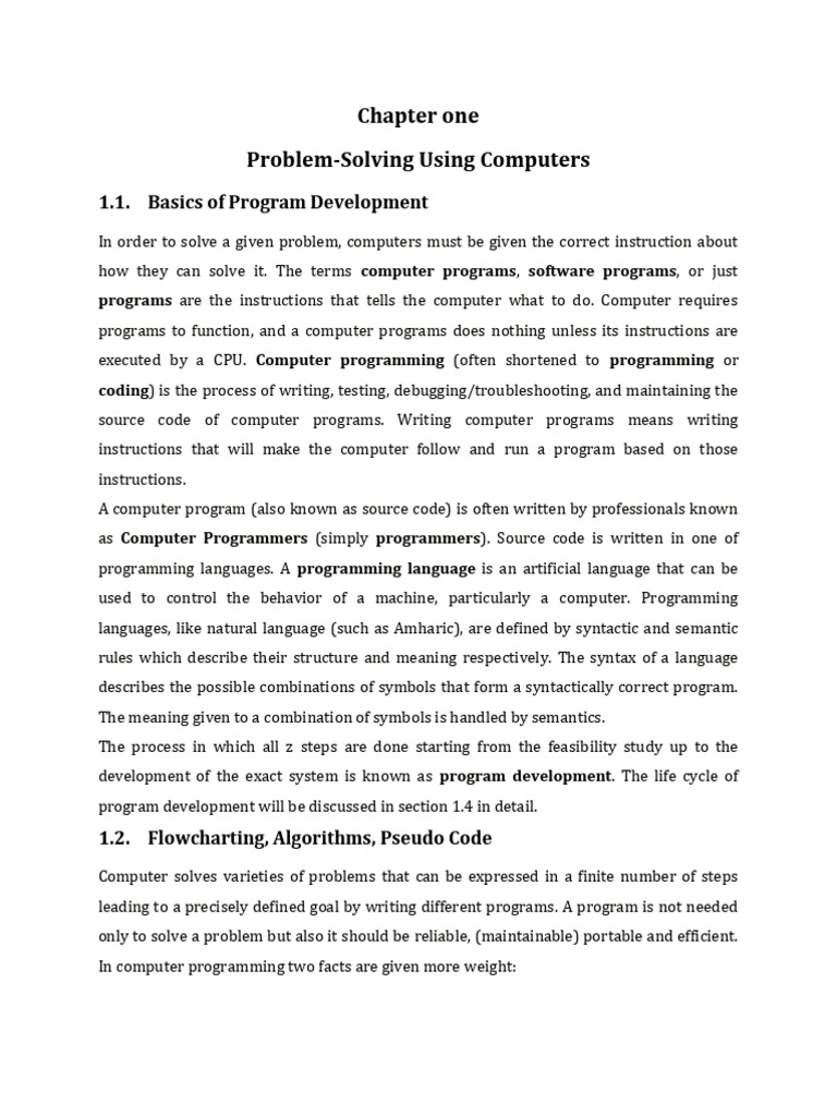CH-1 Problem Solving Using Computers | PDF | Software Testing ...