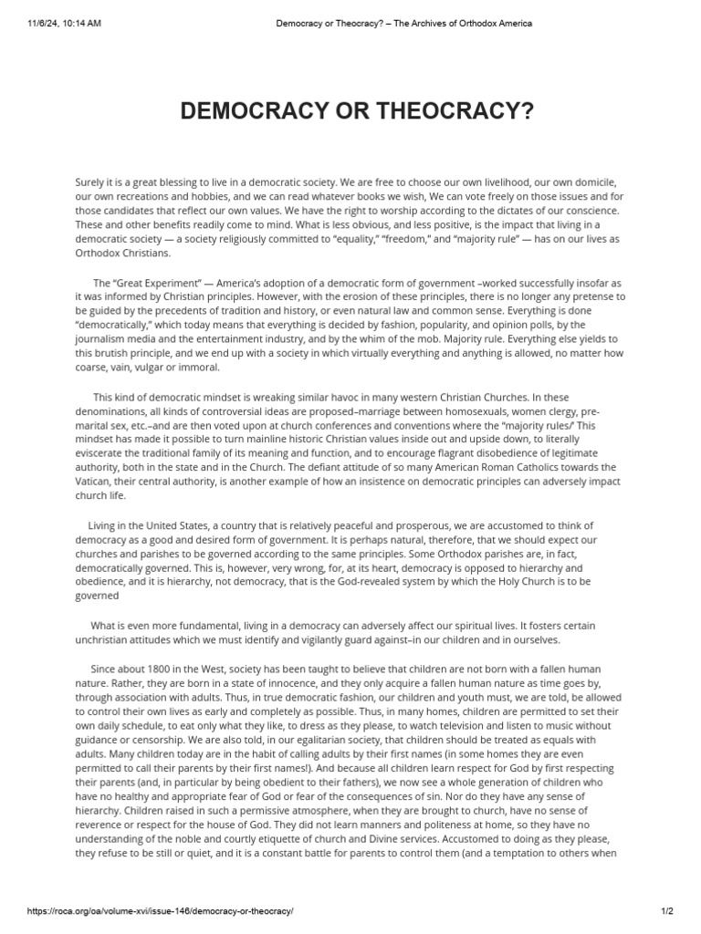 Democracy's Impact on Orthodox Faith | PDF | Democracy | Political ...