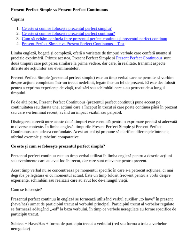 Present Perfect Simple Vs Present Perfect Continuous | PDF