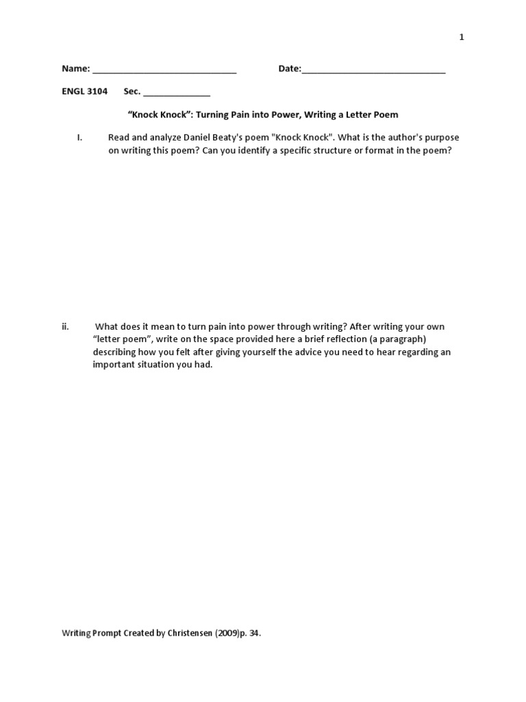 Knock Knock Power Writing Handout | PDF