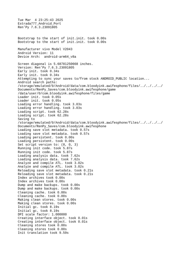 Ren'Py 7.6.3 Android Log Analysis | PDF
