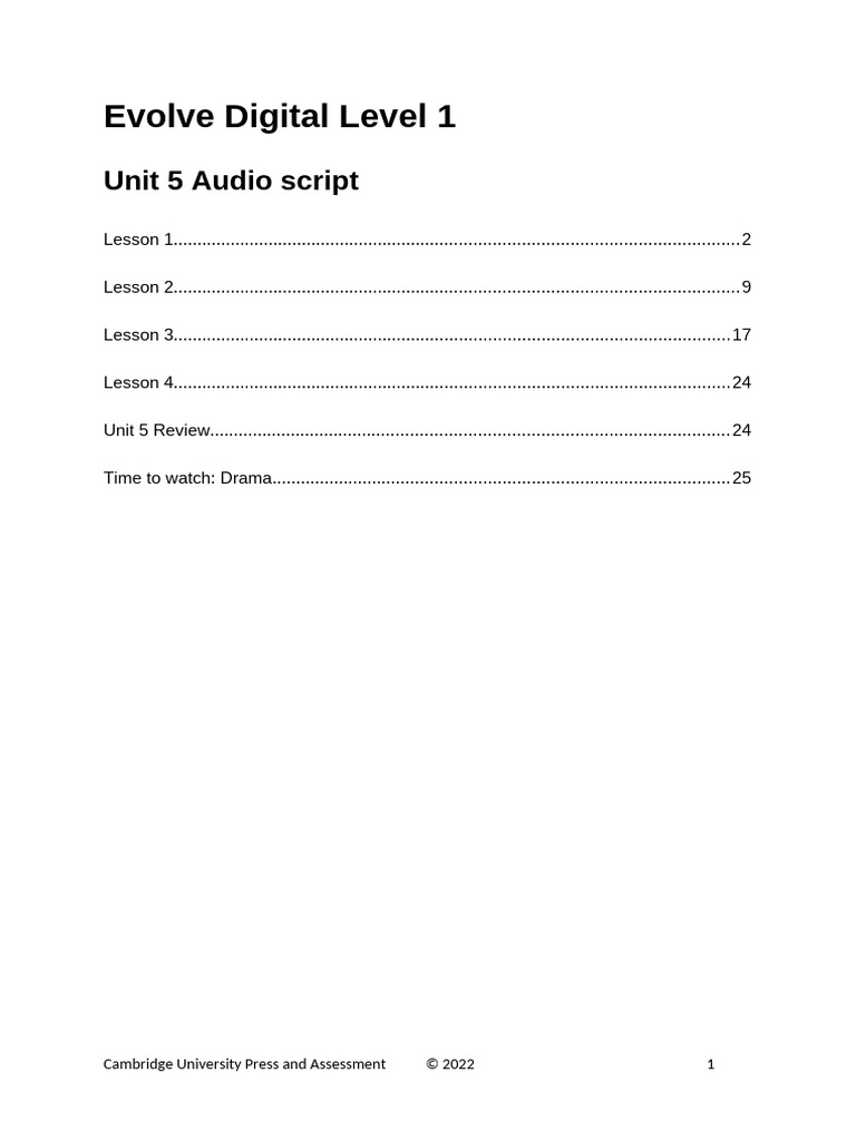 Evolve Digital Level 1 Students Course Unit 5 Audio Script | PDF ...