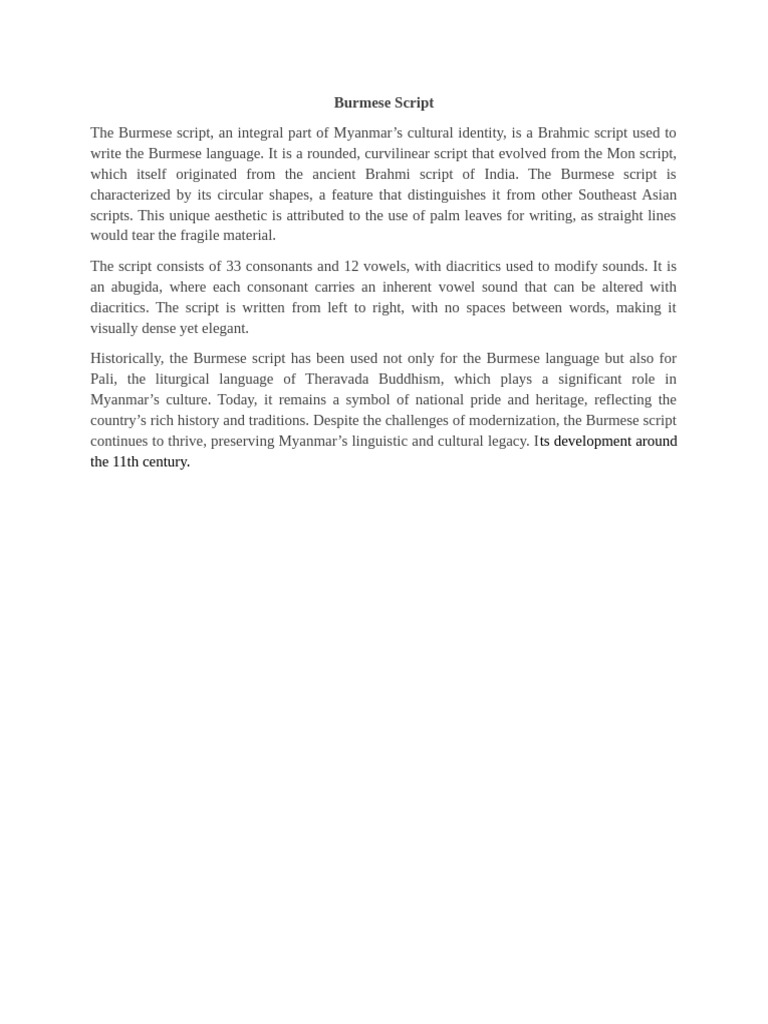 Burmese Script: Cultural Heritage | PDF