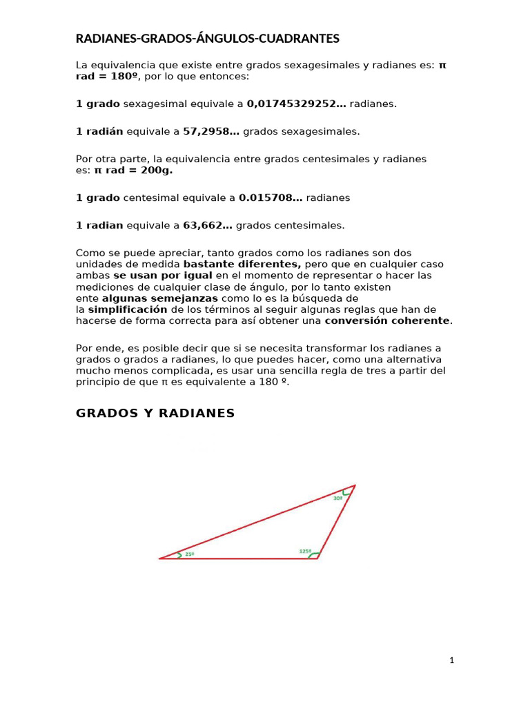 Conversión entre Radianes y Grados | PDF | Medida Geométrica | Matemáticas
