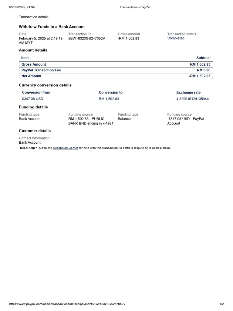 PayPal Transaction Summary PDF | PDF