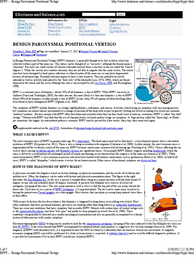 BPPV - Benign Paroxysmal Positional Vertigo | PDF | Vertigo | Diseases ...