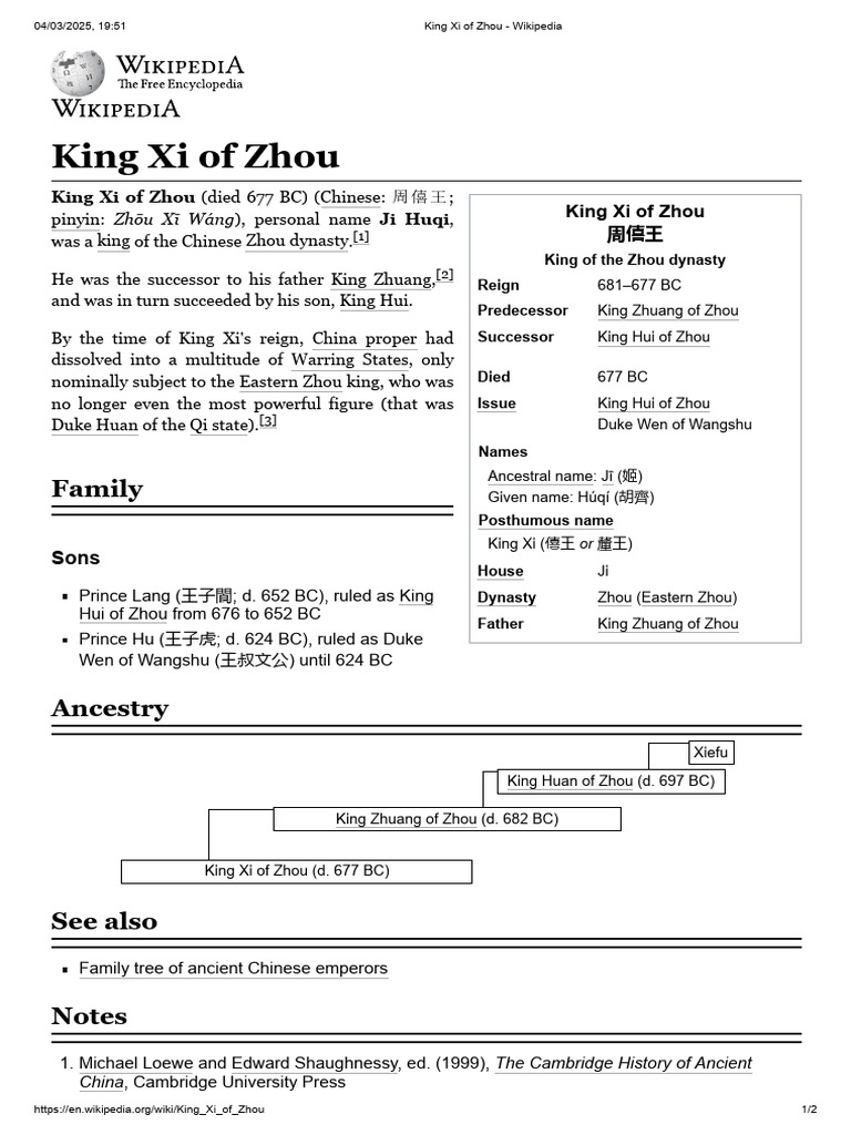 King Xi of Zhou: Reign and Legacy | PDF | China | World Politics