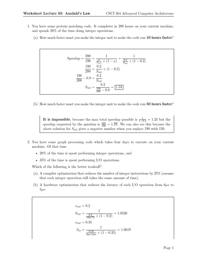 Amdahl's Law Problem Set | PDF | Central Processing Unit | Program ...