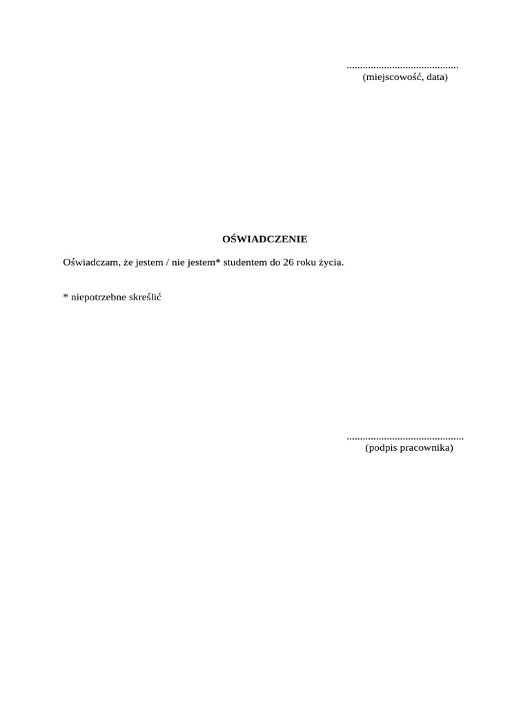 Oświadczenie o Byciu Studentem | PDF