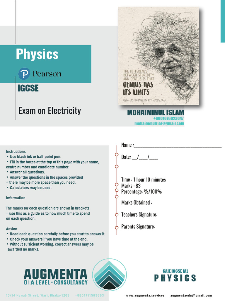 Electricity Exam Questions and Answers | PDF | Resistor | Electromagnetism