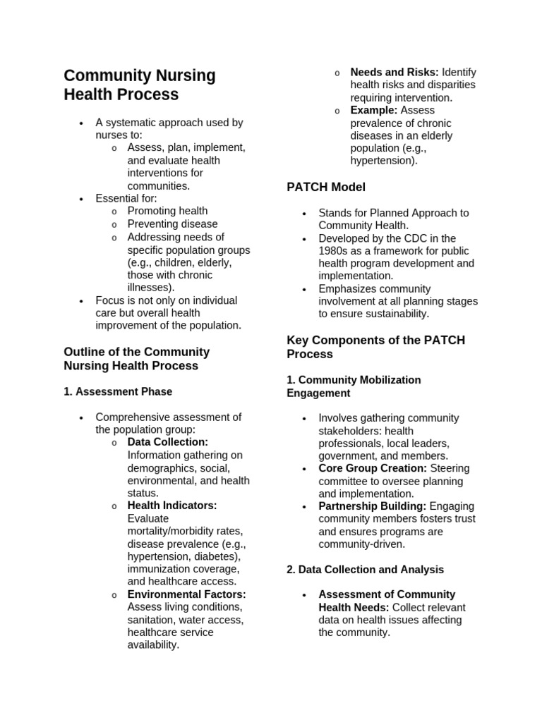 Community Nursing Health Process Guide | PDF | Evaluation | Chronic ...