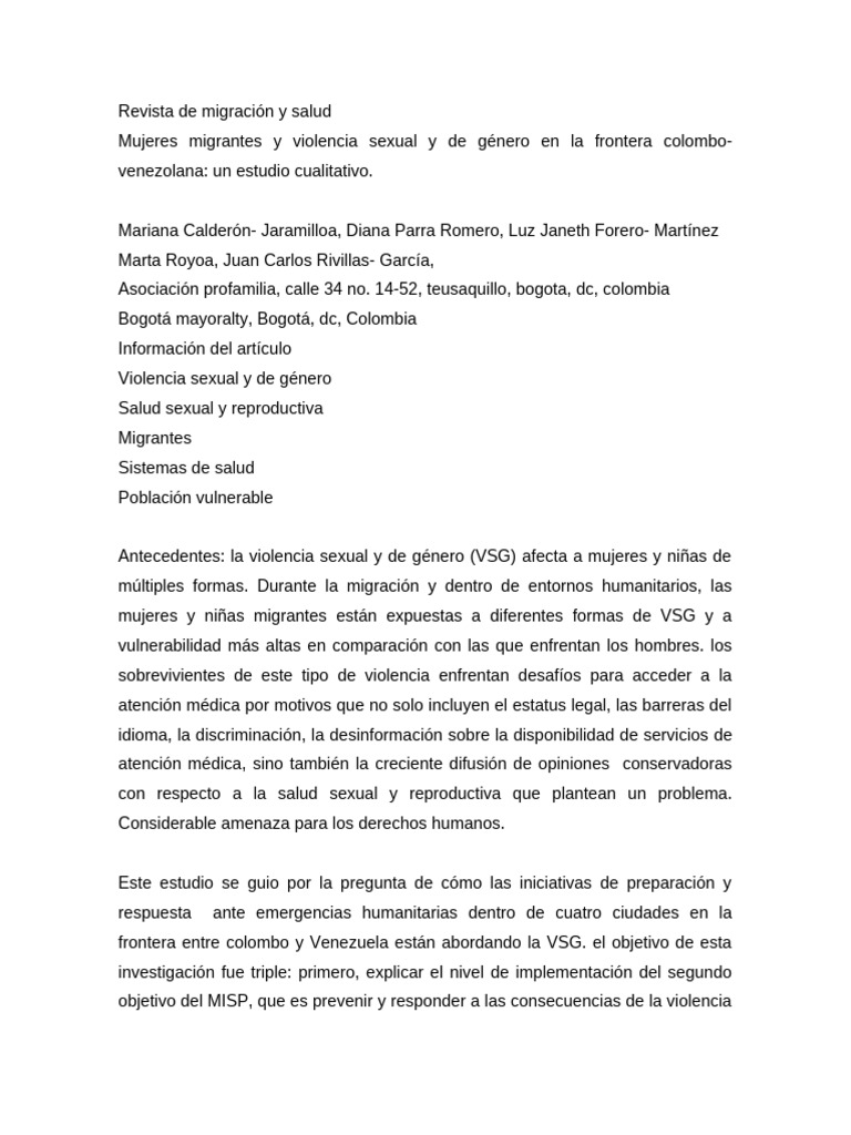 Violencia de género en mujeres migrantes | PDF | Migración humana ...